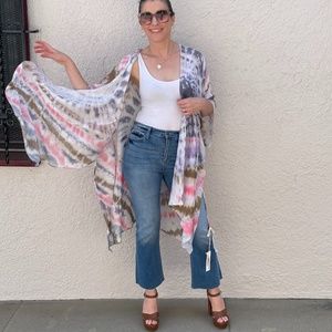 Boho Tie Dye Summer Pink Purple Kimono Cover up